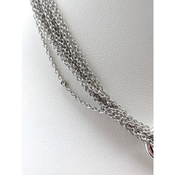 Marked 925 CZ Thai Multi-Strand Silver Tone Floating Heart Toggle Necklace - Picture 3 of 6